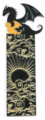 Yuannee Drachen Lesezeichen,Schwarzes Goldenes Drachen Acryl Lesezeichen Schwarze Goldene Lesezeichen Drachen Personalisiert Cool mit Sonne Und Wolken Für Jungen Mädchen