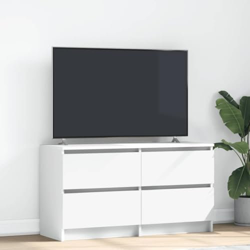 Homgoday Meuble TV blanc 100 x 35 x 54 cm en bois multicouche, meuble TV meuble bas pour TV pour table de salon industrielle support TV salon M-861796