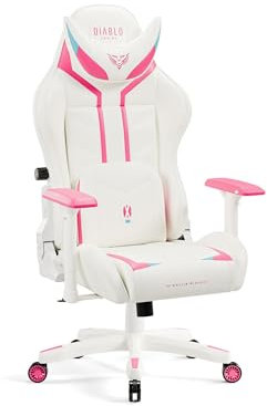 DIABLO Chairs Sedia Gaming X-Ray 2.0 Piccola Sedia Ergonomica Con Cuscino Lombare E Poggiatesta Magnetico Ecopelle HDS Air ProSpine Support 65x35,5x123 cm Bianco-Rosa