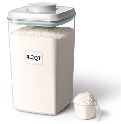 Airtight Pop Food Storage Container with Lid & 130ml Scoop, 4L/4.2qt BPA-Free Cereal, Rice, Flour, Pasta & Snack Container, Stackable & Durable,Kitchen Pantry Organizer