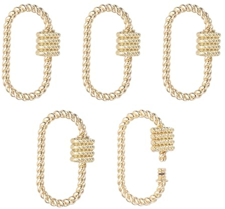 PATIKIL Brass Screw Oval Lock Charm Clasps, 5Pcs Jewelry Clasp Clip Hook Locking Clasps and Closures for Necklace Bracelet Making Dangling Pendant Keychain Handbag, Gold