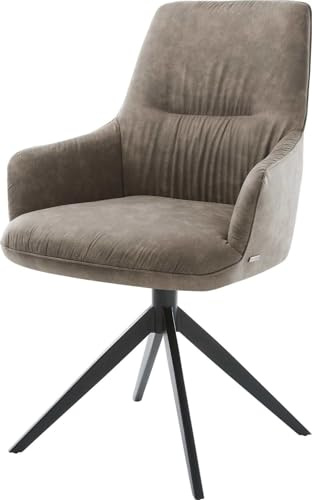Esszimmerstuhl Zelia-Flex mit Armlehnen Kreuzgestell breit Schwarz Mikrofaser Taupe Vintage 360° drehbar Wippfunktion Taschenfederkern