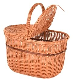 Aqbau® Natural Weiden-Picknickkorb mit Deckel 40 x 40 x 28 cm, Einkaufskorb geflochten aus Weide, Pilzkorb, Weidenkorb mit Henkel, Picknickkorb Handgeflochten