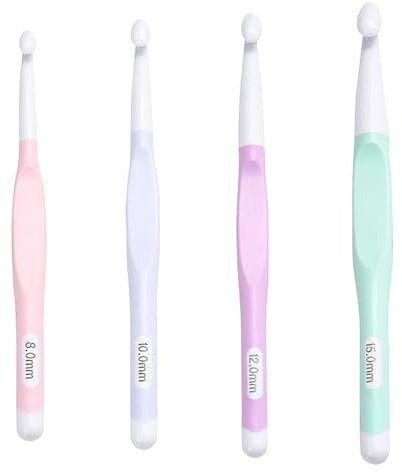 4pcs Large Crochet Hooks Set, 8mm 10mm 12mm 15mm Ergonomic Crochet Hooks Set,Large Sizes Needles for Chunky Yarn,Blanket,Shawl and Carpet