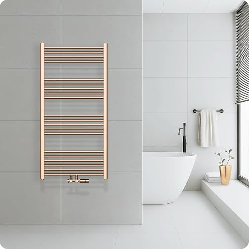 Belvit Handtuchheizkörper, 1200x600 mm, 414 Watt, Mittelanschluss, Nabenabstand 50 mm, Qualitätsstahl, Kupfer, wandhängend, wasserbetrieben, Badheizkörper, Heizkörper, Handtücher