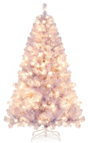 COSTWAY Sapin de Noël Artificiel 180 cm avec 688 Pointes (Violet Lavande) | Arbre de Noël avec 250 Lumières LED Blanc Chaud, 8 Modes et Socle Métallique pour Maison Bureau Magasins