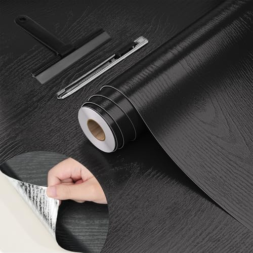 WADILE Papier Peint Effet Bois Autocollant 40×200 cm, Vinyle Étanche Auto-adhésif pour Cuisine et Meubles, Amovible Anti-huile – Avec Raclette et Couteau de Coupe