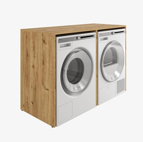 PLATAN ROOM Waschmaschinenschrank 130 cm breit Überbauschrank Waschmaschine oder Wäschetrockner Schrank für Bad (65 cm tief, Eiche Gold)