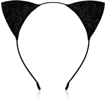 Lyramis Katzenohren Haarreif Rrwachsene,Damen Katze Kostüm Kopfschmuck Fasching Schwarz Katzen Ears Haarreifen Karneval Cat Stirnband Tierohren Deko Dame Tier Accessoires,für Karneval Cosplay