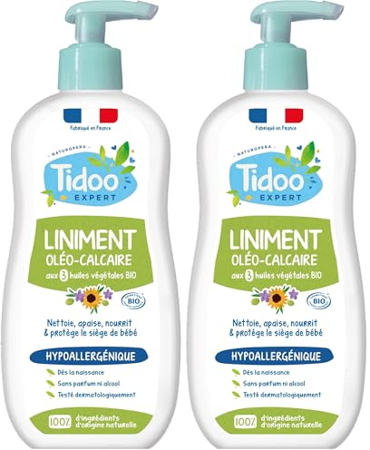 TIDOO - Liniment Hypoallergénique Oléo-calcaire aux 3 huiles végétales Bio - Flacon pompe 450ml (Lot de 2)