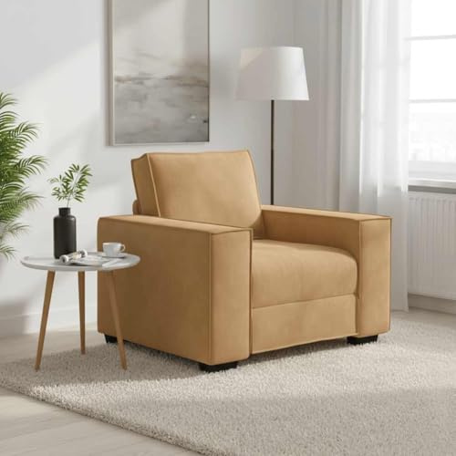 QUAHEAS Brauner Sessel 60 cm Samt, Komfortables Loungesofa mit Breiten Armlehnen, Robustem Holz-Metallgestell, Ideal für Wohnzimmer und Büro