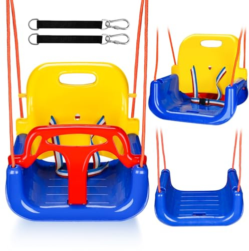 Ollewiellan Babyschaukel 3-in-1 Kinderschaukel bis 50kg, Babysitz Abnehmbarer,Höhenverstellbar,Mitwachsende Kinderschaukel für Outdoor & Indoor