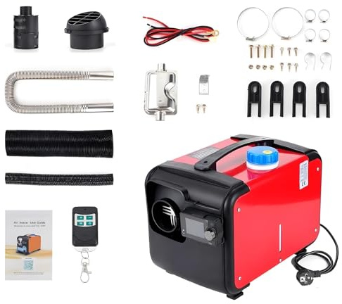 BOGJFC 2KW-8KW 12V 24V 220V Three-In-One Diesel Parking Heater With Blue-tooth LCD Remote Control For Car Truck Boat Home Workshop Adjustable 1-10 Gear Thermostat Rapid Heating Voice Prompt
