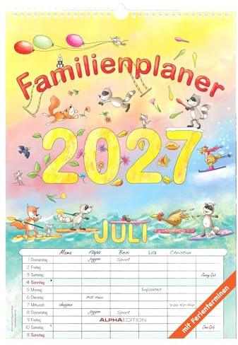 Familienplaner Cartoon 2027: Familienplaner Cartoon 2027 - Familienkalender A3 (29,7x42 cm) mit 6 Spalten, Ferienübersicht, deutschem Kalendarium & ... ideal für Familienorganisation