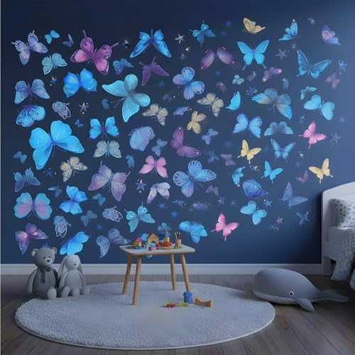 JJUNW 176 Stück Schmetterlinge Leuchtend Wandtattoo, Schmetterlinge Leuchtsticker Schmetterling Wandaufkleber Lieblich Schmetterling Deko Wandsticker Für Wohnzimmer Schlafzimmer Kinderzimmer Wanddeko