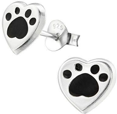 Monkimau Mädchen Ohrringe Herz Ohrstecker aus 925 Sterling Silver echt Silber mit Pfote