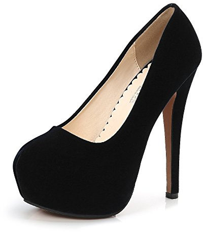 OCHENTA Women's Round Toe Stiletto High Heel Platform Slip On Pumps Black Asian Size 46 - UK B(M) 10.5
