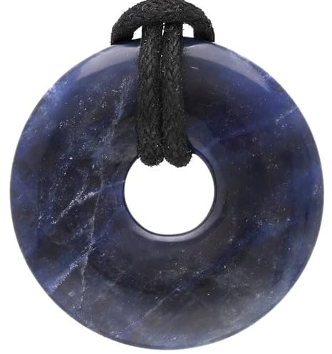 Lebensquelle Plus Edelstein Donut Ø 30 mm + Baumwollband + Edelsteinkarte | Naturstein Anhänger Halskette | Echte Heilsteinkette inkl. Band (Sodalith)
