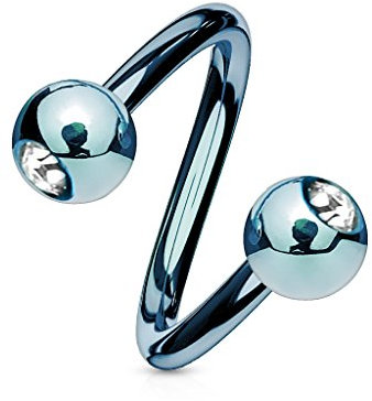viva-adorno® Lippenpiercing Chirurgenstahl Labret Spirale Twister Kristall Doppelkugel Twist Z405, Hellblau