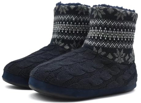 KuaiLu Knit Wool Warm Men Indoor Pull On Cosy Memory Foam Slipper Boots/Booties TPR Rubber Sole Non-Slip,Black Grey,8 UK (9 US)