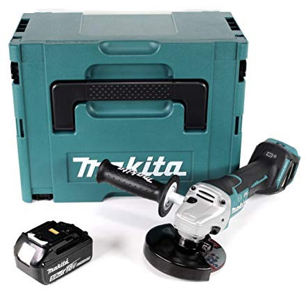 Makita DGA 517 T1J - Amoladora angular inalámbrica 18 V 125 mm + 1 batería de 5,0 Ah + caja de transporte Makpac 3 - sin cargador