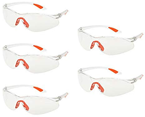 YAAVAAW 5 Pack Clear Safety Glasses,Safety Protection Glasses Eyewear With Clear Plastic Lenses/Featuring Rubber Nose/Ear Grips,Safety Specs for Kids Nerf Gun Battles&Laboratory Work Safety Goggles