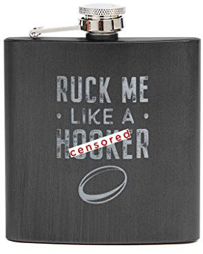 Ruck Me Like a Hooker Black Hip Flask - Funny Rugby Gifts - Rude Birthday Present