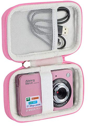 Khanka Dur Cas étui de Voyage Housse Porter pour AbergBest/pour CamKing Appareil Photo 21 Mega Pixels 2.7 LCD HD Digital Camera(Case Only) (Rose&Blanc)