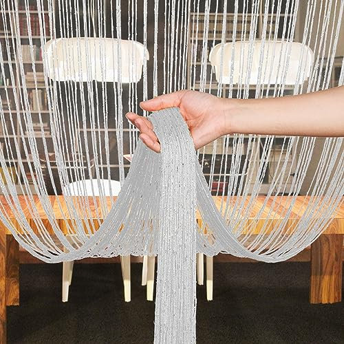 Vagasi Glitze Türvorhang 300x280cm Party Fadenvorhang mit Pailletten Hochzeit Fadengardine für Geburtstag Hotel Restaurant Weihnachtsparty Fotografie Hintergrund Fotohintergrund Fotostudio, Weiß