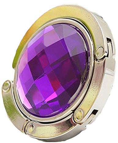 dragonaur-home decor 1 Pc Foldable Handbag Purse Hook Hanger Round Crystal Rhinestone Folding Table Bag Hanger Holder Purple