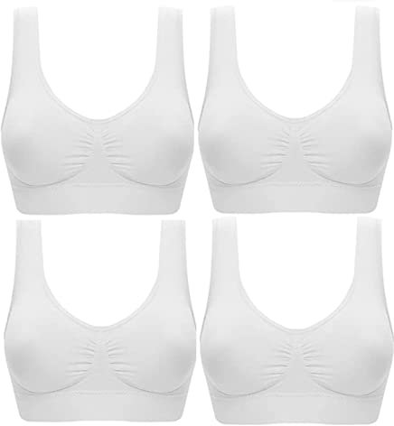Marielle 4 Pack Double Lined Material Premium Comfort Bra Seamless Bralette No Wire S-5XL (4-Pack White, M)