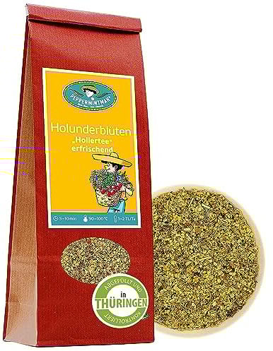 Holunderblüten getrocknet 250g - Gerebelter Holunderblütentee mit süßlichem Geschmack - PEPPERMINTMAN