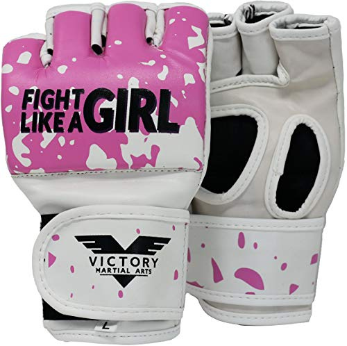 Women's MMA Gloves Boxing Gloves Synthetic Leather Fingerless Punching Bag Gloves for Kickboxing, Sparring, Muay Thai and Heavy Bag (XX-Small, Fight Girl)