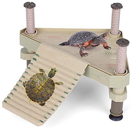 Plate-Forme Flottante pour Reptiles, Plateforme Tortue Flottante Plate Reptiles Plate-Forme pour Se Prélasser pour Tortues avec Rampe Texturée et Ventouse Niveau d'eau Approprié 5-14 cm