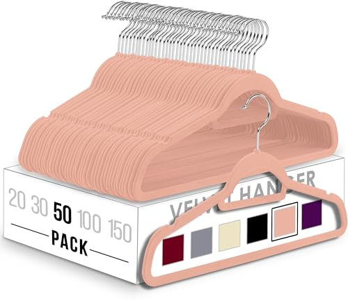 Utopia Home - Antirutsch-Kleiderbügel aus Samt - rutschfeste und strapazierfähige Kleiderbügel aus Samt mit Krawattenhalter - Stark genug, Jacken und Pullover zu halten (Rosa, 50er-Pack)