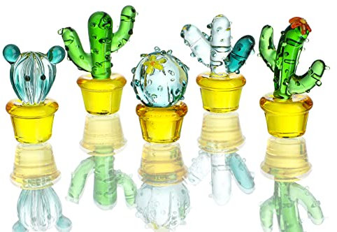 5 statuette di cactus in vetro soffiato a mano, in miniatura, simulazione di piante del deserto, da collezione, decorazione da tavolo per la casa