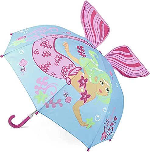 KAV Pink Mermaid Kids Transparent School Umbrella for Boys and Girls - Sweet, Beautiful, Lightweight Design Dome Parasol for Your Child