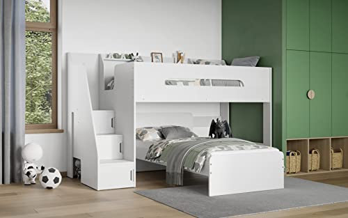 Flair Stepaside Staircase L Shaped Bunk Bed - White