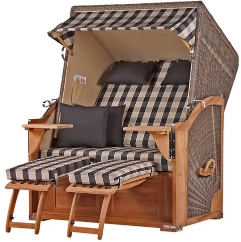 bene living Strandkorb-Set Schaalsee 2-Sitzer Teak - PE grau - Modell 505 - Liftersystem