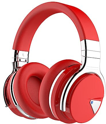 NONCHI E7 Active Noise Cancelling Headphones Wireless Bluetooth Headphones with Mic Deep Bass Headphones Over Ear, 30 Hours Playtime, Hifi Stereo Sound Headphones for Travel, Home Office,Red