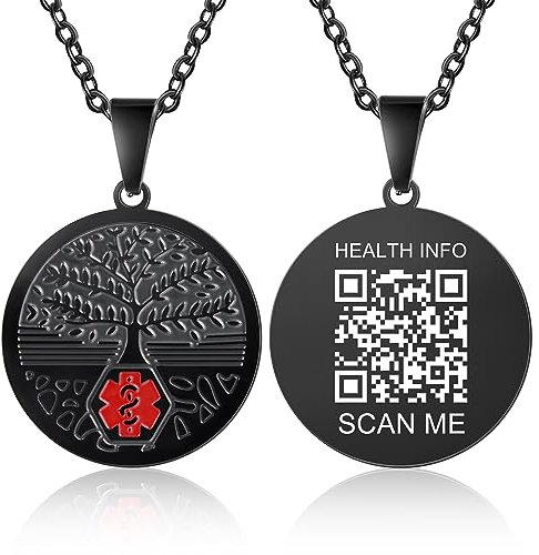 Theluckytag Medical Alert Necklace for Men Women - 19'' Medical Necklace Engraved QR Code Medical ID Necklace - More Space Custom Online Emergency Medical Info