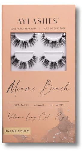 AYLASHES - DIY Wimpernextensions Maxi Box MIAMI BEACH | 6 Paar Wimpern | bis zu 7 Tage Halt, Wimpern DIY Set für zu Hause, künstliche Wimpern, Klebewimpern, lash extension set