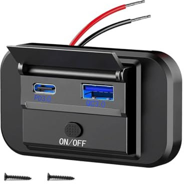 CGEAMDY wasserdichte Autostrom Schnellladeadapter, 12V USB-Steckdose, Dual Quick Charge PD3.0 Typ-C Und QC3.0 USB-Anschluss Mit Schalter, Für Marine Boot Motorrad