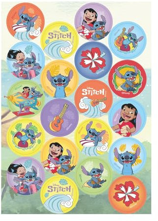 Dekora, Stitch Mini-Oblaten, Essbare Dekorationen für Cupcakes, Muffins und Plätzchen, Rund 3,4 CM