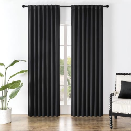 Joydeco Schwarze Verdunkelungsvorhänge, verdunkelnde Vorhänge, 244 cm Länge, 2 Paneele Set für Schlafzimmer, Raumverdunkelungsvorhänge und Vorhänge für Wohnzimmerfenster (B 132 x L 244