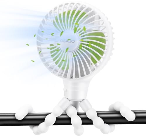 Haomaomao Oscillating Pram Fan Portable Personal Mini Handheld Car Seat Baby USB Battery Table Operated Rechargeable Cooling Stroller Fan for Office Outdoor Car Seat Crib Bike Treadmill Camping