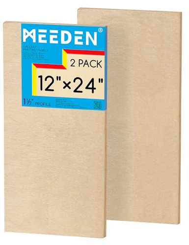 MEEDEN Unfinished Wood Canvas Board: 1-1/2 Deep 12x24” Wooden Canvas Panel Pack of 2 - Blank Cradled Wood Art Board for Painting