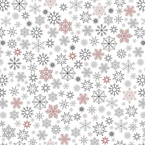 Textrend Stoff Baumwollstoff Meterware - 1 Meter 160 x 100 cm - Stoffe zum Nähen - Kinder - Weihnachtsmuster Schneeflocken Rot Anthrazit Weiß