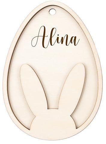 Kidsmood – Personalisierte Osterdeko zum Aufhängen – Ostereier zum Aufhängen mit Namen aus Holz– Frühlingsdeko Innen & Ostern Deko für Osternest Kinder [8x10 cm]