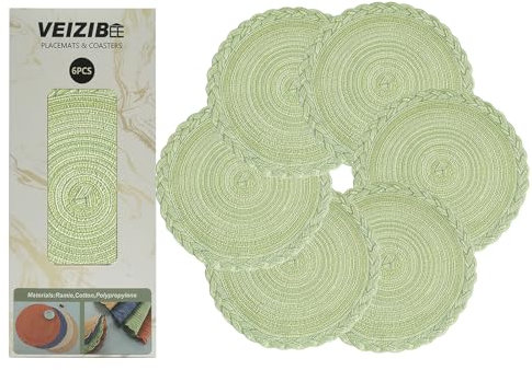 VEIZIBEE Tappetini da Tavolo,Resistente al calore intrecciato Pizzo Tovagliette da Pranzo Tappetini da Pranzo Lavabili Antiscivolo Rotondi Cucina Tavolo da Pranzo Stile Europeo (Verde, 38cm)